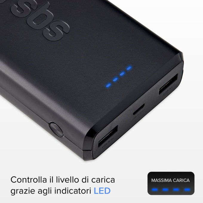 SBS - PowerBank 20 000 mAh, 2x USB, 2,1A, černá