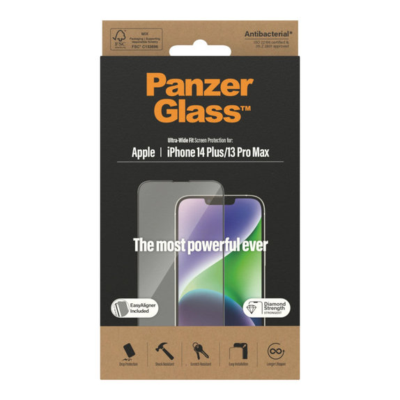 Tvrzené sklo UWF AB s aplikátorem pro iPhone 14 Plus/13 Pro Max, Černá, PanzerGlass