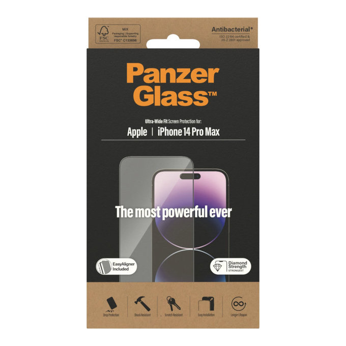 Tvrzené sklo UWF AB s aplikátorem pro iPhone 14 Pro Max, Černá, PanzerGlass