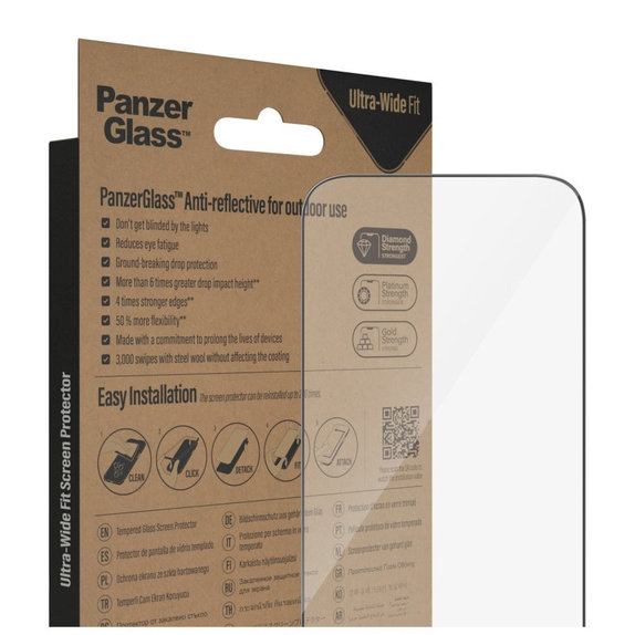 Tvrzené sklo UWF Anti-Reflective AB s aplikátorem pro iPhone 14 Pro, Černá, PanzerGlass