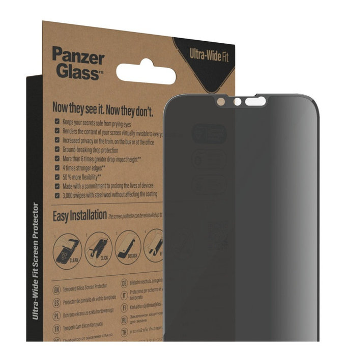 Tvrzené sklo UWF Privacy AB s aplikátorem pro iPhone 14 Plus/13 Pro Max, Černá, PanzerGlass