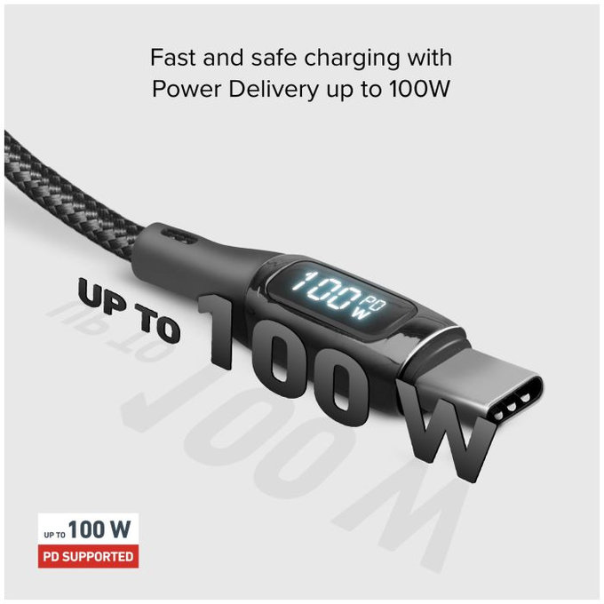 SBS - USB-C / USB-C Kabel s LCD a PowerDelivery 100W (1m), černá