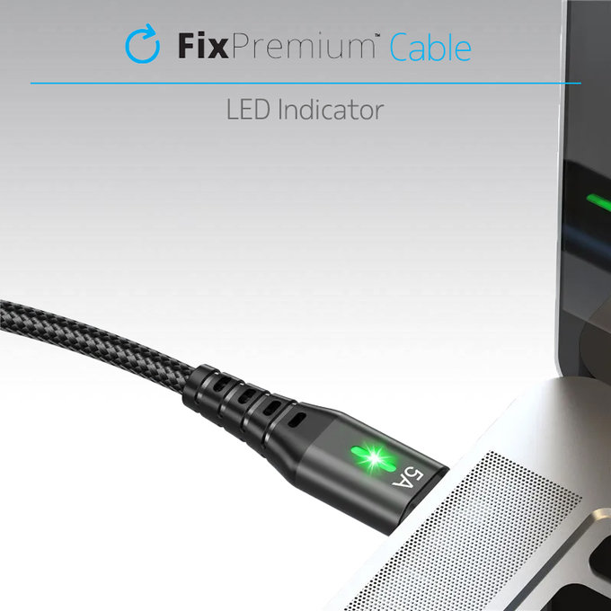 FixPremium - USB-C / USB Kabel s LED Indikátorom (1m), černá