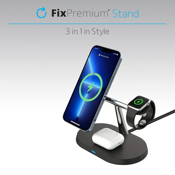 FixPremium - MagSafe Stojan 3v1 pro iPhone, Apple Watch a AirPods, černá