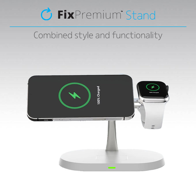 FixPremium - MagSafe Stojan 3v1 pro iPhone, Apple Watch a AirPods, bílá
