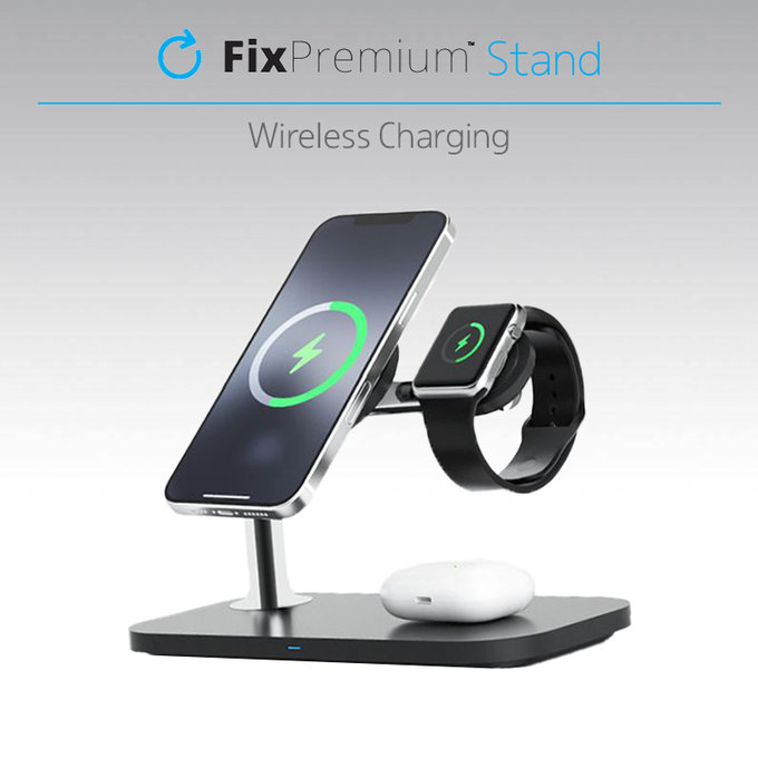 FixPremium - MagSafe Stojan 3v1 pro iPhone, Apple Watch a AirPods, bílá