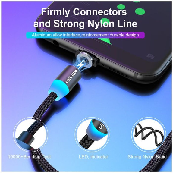 USLION - USB-C / USB Magnetický Kabel (1m), černá