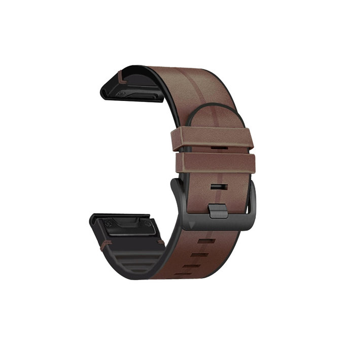 FixPremium - Kožený Řemínek pro Garmin (QuickFit 22mm), hnědá