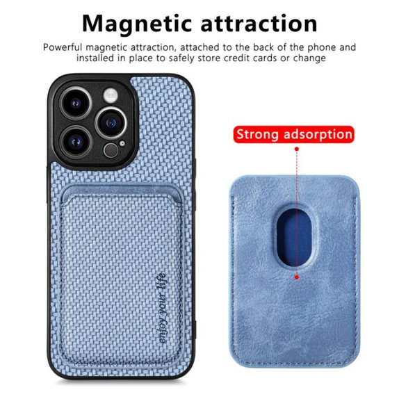 FixPremium - Pouzdro Carbon s MagSafe Wallet pro iPhone 13 a 14, černá
