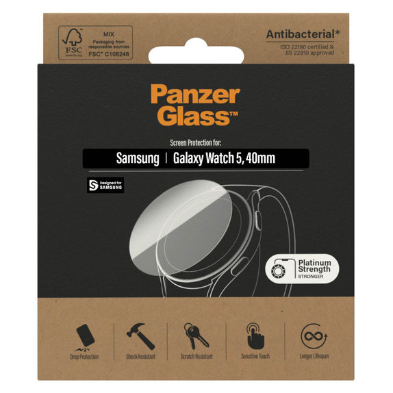 Tvrzené sklo Flat Glass AB pro Samsung Galaxy Watch 5 40 mm, Čirá, PanzerGlass