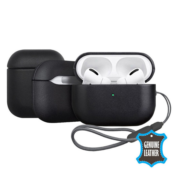 FixPremium - Kožené Pouzdro pro AirPods Pro 2, černá