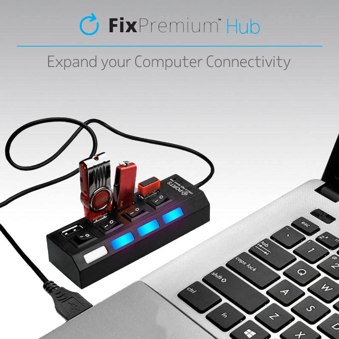 FixPremium - USB Hub s Vypínačem pro 7 USB, černá