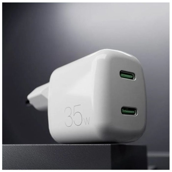 PURO - Nabíjecí Adaptér MiniPro 2x USB-C, GaN, 35W, bílá
