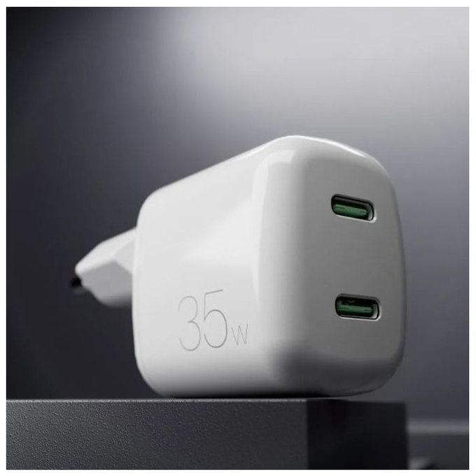 PURO - Nabíjecí Adaptér MiniPro 2x USB-C, GaN, 35W, bílá