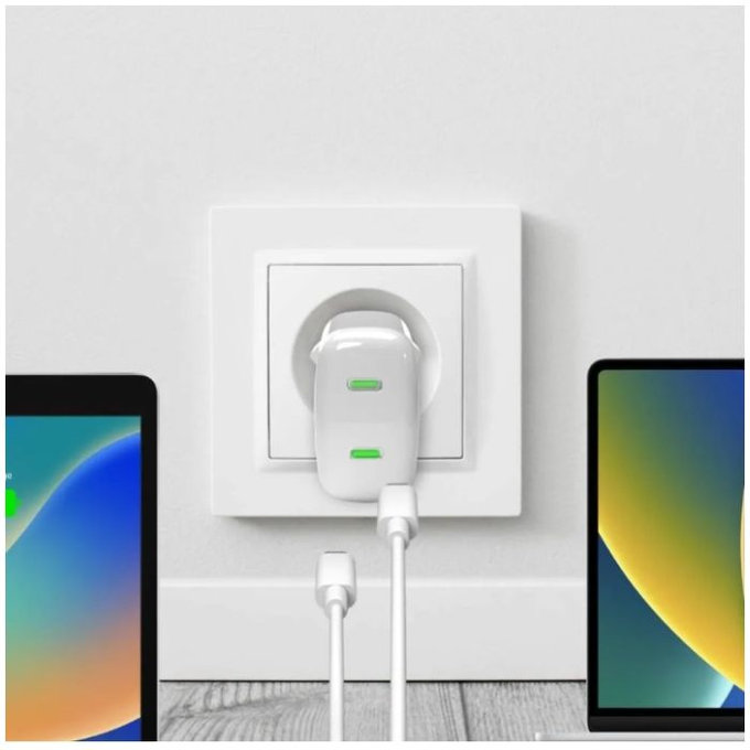 PURO - Nabíjecí Adaptér MiniPro 2x USB-C, GaN, 35W, bílá