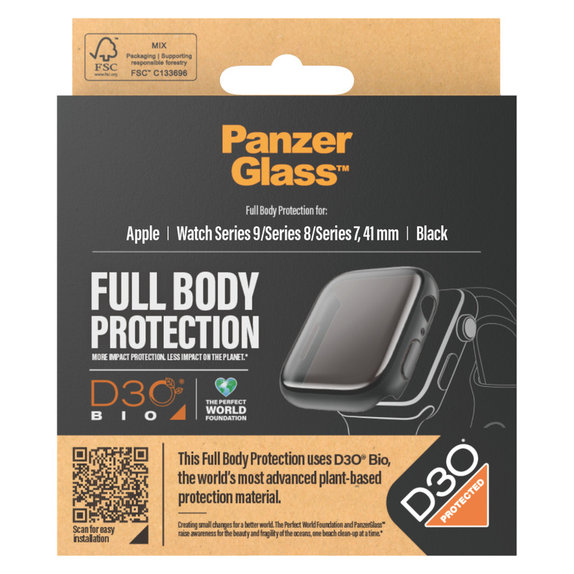 Tvrzené sklo Full Body D3O pro Apple Watch 9/8/7 41 mm, Černá, PanzerGlass