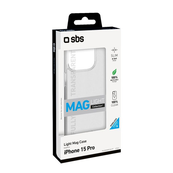 SBS - Puzdro Light Mag s MagSafe pro iPhone 15 Pro, transparentní