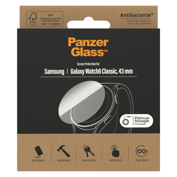 Tvrzené sklo Flat Glass AB pro Samsung Galaxy Watch6 43 mm, Čirá, PanzerGlass