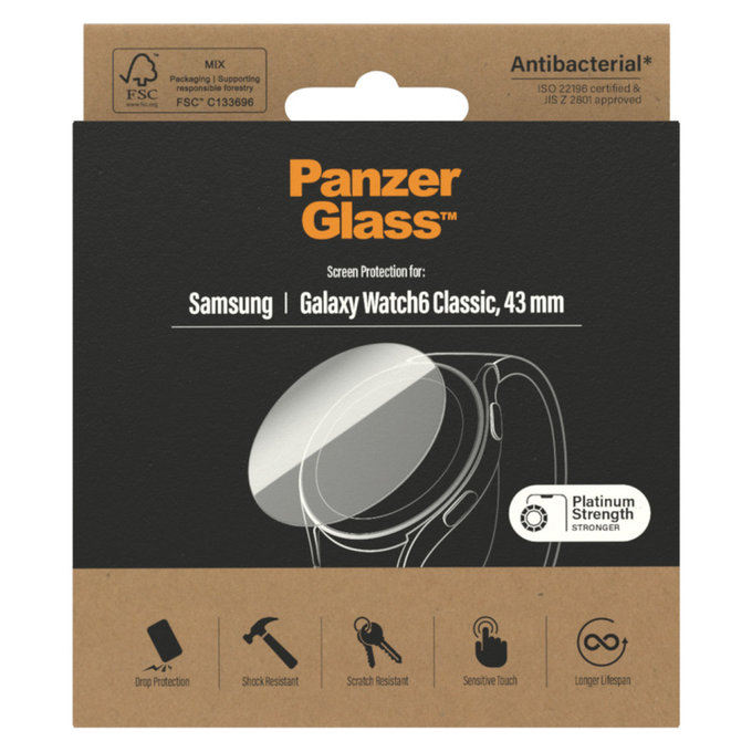 Tvrzené sklo Flat Glass AB pro Samsung Galaxy Watch6 43 mm, Čirá, PanzerGlass