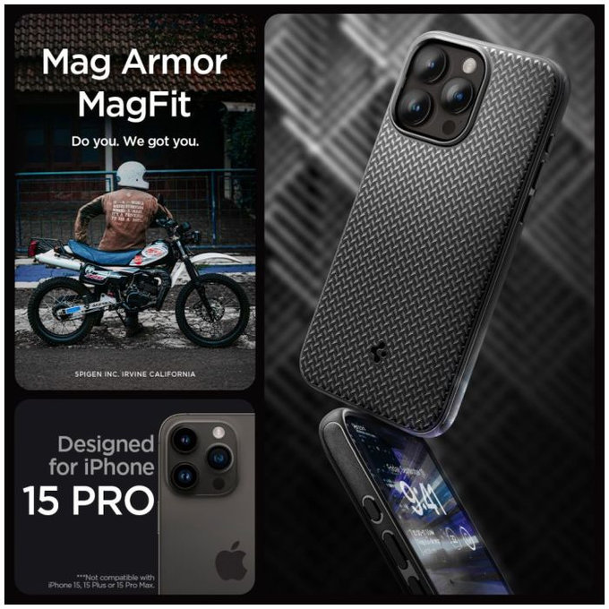 Spigen - Pouzdro Mag Armor s MagSafe pro iPhone 15 Pro, matte black