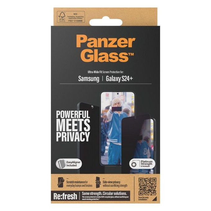 PanzerGlass - Tvrzené sklo Re:Fresh UWF Privacy s aplikátorem pro Samsung Galaxy S24+, černá