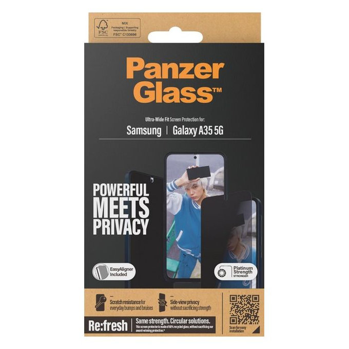 PanzerGlass - Tvrzené sklo Re:Fresh UWF Privacy s aplikátorem pro Samsung Galaxy A35, černá