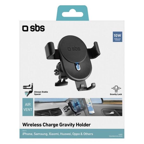 SBS - Držák do Auta Gravity s Bezdrátovým Nabíjením, 10W, černá