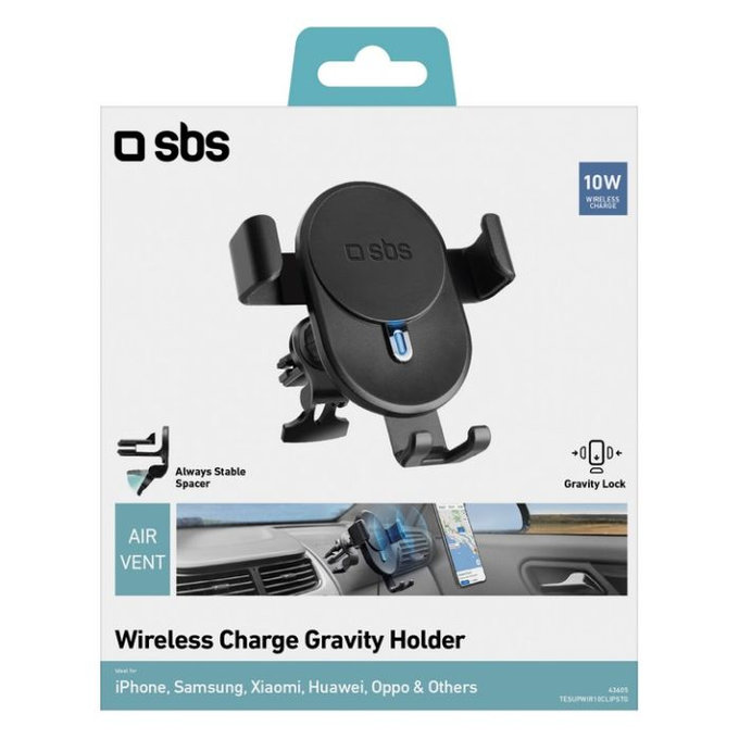 SBS - Držák do Auta Gravity s Bezdrátovým Nabíjením, 10W, černá