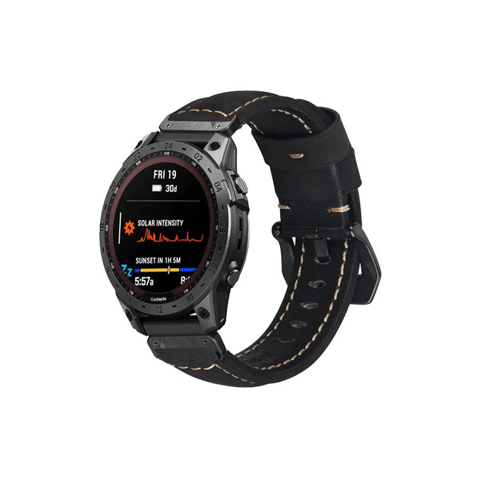 FixPremium - Kožený řemínek pro Garmin (QuickFit 26 mm), černý