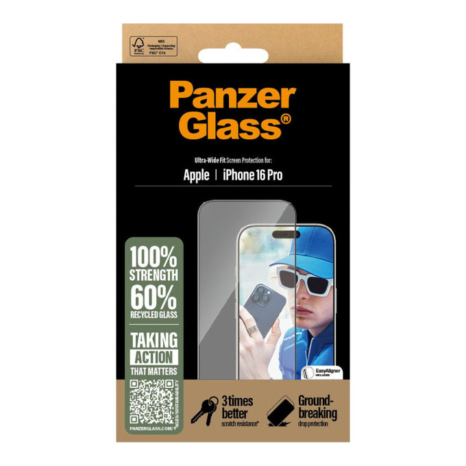 Tvrzené sklo UWF s aplikátorem pro iPhone 16 Pro, Černá, PanzerGlass