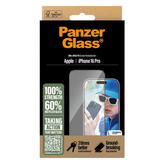 Tvrzené sklo UWF s aplikátorem pro iPhone 16 Pro, Černá, PanzerGlass