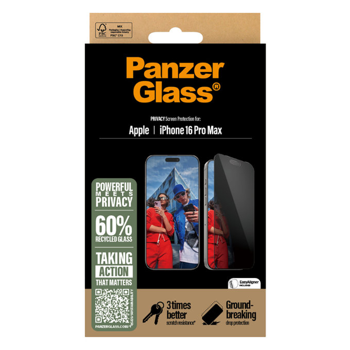 PanzerGlass - Tvrzené sklo UWF Privacy s aplikátorem pro iPhone 16 Pro Max, černá