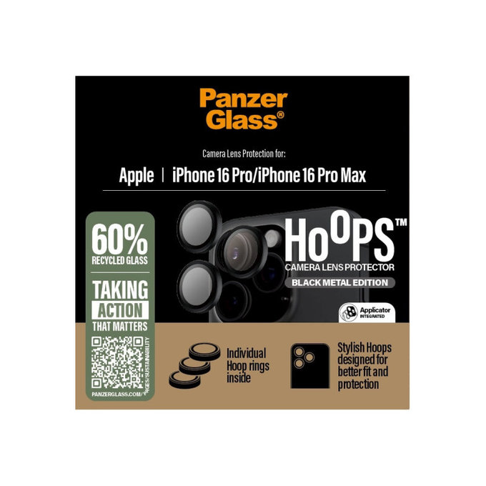 Ochranný kryt objektivu Hoops pro iPhone 16 Pro Max/16 Pro, Černá, PanzerGlass