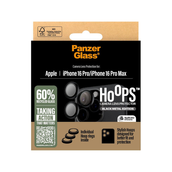 Ochranný kryt objektivu Hoops pro iPhone 16 Pro Max/16 Pro, Černá, PanzerGlass