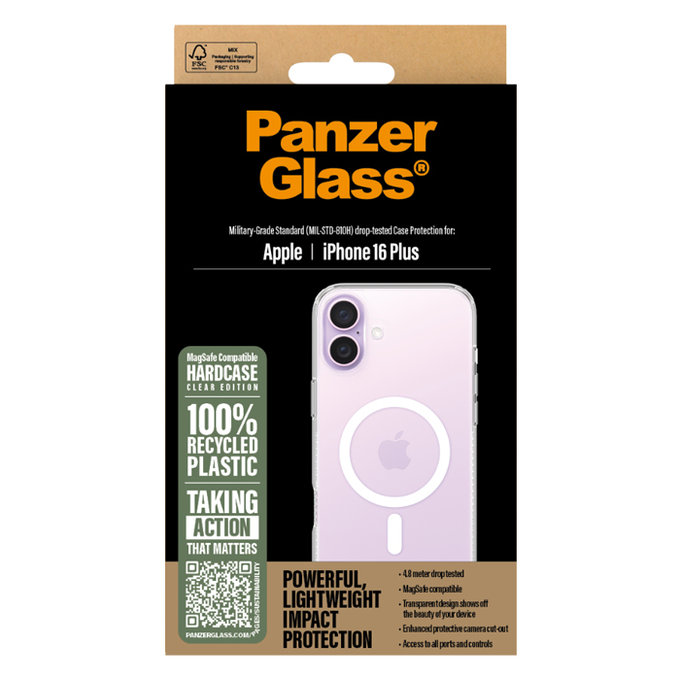 PanzerGlass - Puzdro HardCase s MagSafe pro iPhone 16 Plus, transparentní