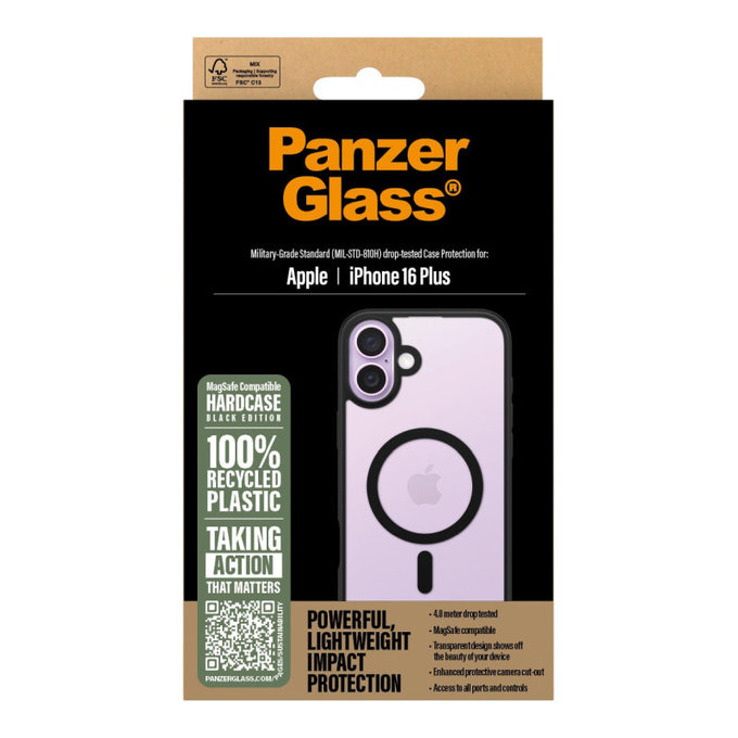 Pouzdro HardCase s MagSafe pro iPhone 16 Plus, černá, PanzerGlass