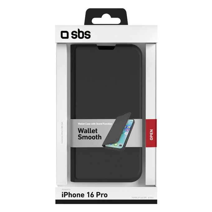 SBS - Puzdro Book Wallet Smooth pro iPhone 16 Pro, černá