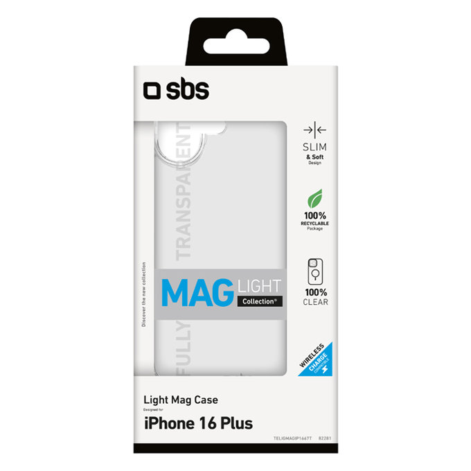 SBS - Puzdro Light Mag s MagSafe pro iPhone 16 Plus, transparentní