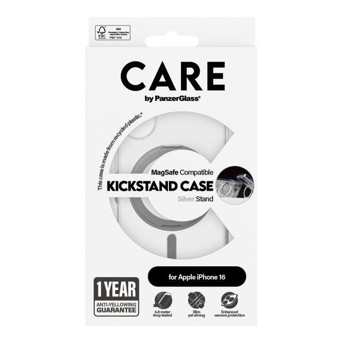 Pouzdro Kickstand s MagSafe pro iPhone 16, Stříbrná, CARE