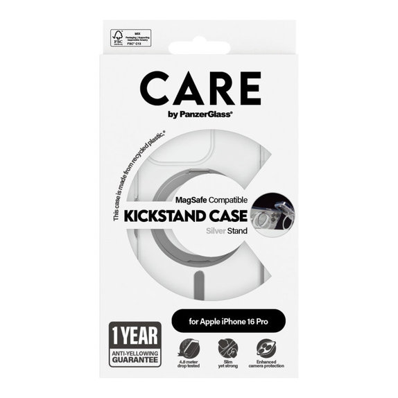 Pouzdro Kickstand s MagSafe pro iPhone 16 Pro, Stříbrná, CARE