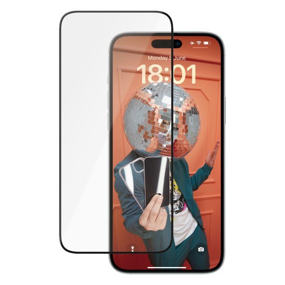 Tvrzené sklo UWF Ceramic s aplikátorem pro iPhone 15 Plus, Černá, PanzerGlass