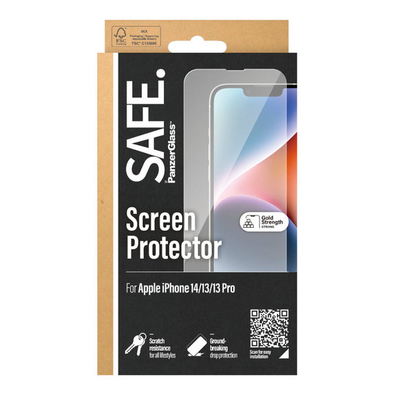 Tvrzené sklo Case Friendly pro iPhone 16e/14/13 Pro/13, Černá, SAFE