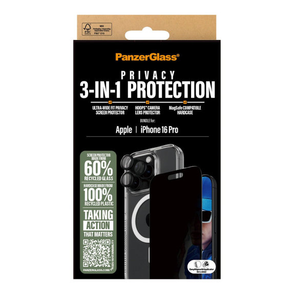 Bundle Hoops + Tvrzené sklo UWF + Hard Case pro iPhone 16 Pro, PanzerGlass
