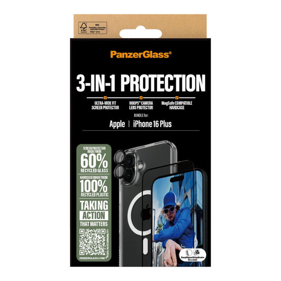 Bundle Hoops + Tvrzené sklo UWF + Hard Case pro iPhone 16 Plus, PanzerGlass