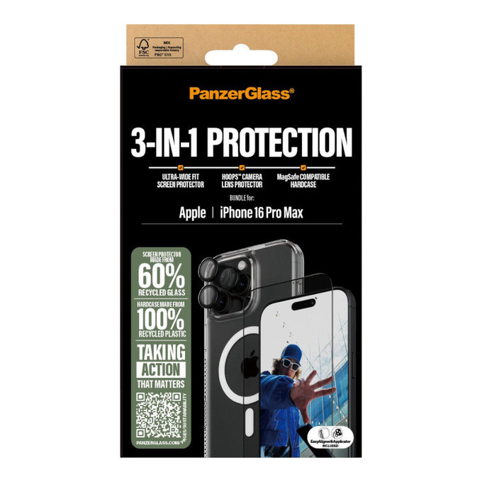 Bundle Hoops + Tvrzené sklo UWF + Hard Case pro iPhone 16 Pro Max, PanzerGlass