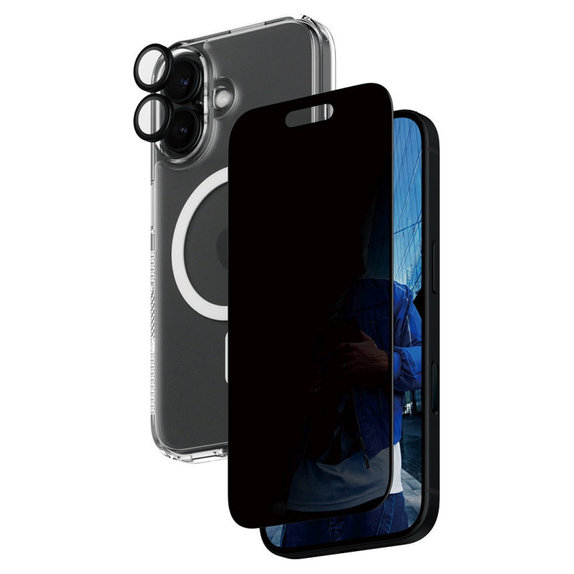 Bundle Hoops + Tvrzené sklo UWF Privacy + Hard Case pro iPhone 16, PanzerGlass