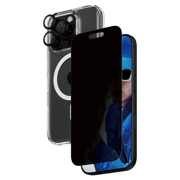 Bundle Hoops + Tvrzené sklo UWF Privacy + Hard Case pro iPhone 16 Pro, PanzerGlass