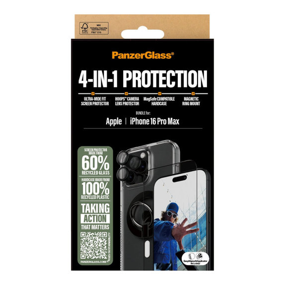 Bundle Hoops + Tvrzené sklo UWF + Hard Case + Magnetic Ring Mount pro iPhone 16 Pro Max, PanzerGlass