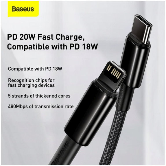 Baseus - Kabel Lightning/USB-C, 1.5m, černá