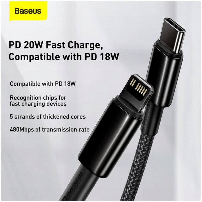 Baseus - Kabel Lightning/USB-C, 1.5m, černá